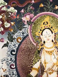 Thangka Painting Of White Tara, Lamas Art, [24 Carat Gold], Tradition Color