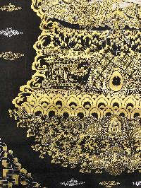 Thangka Painting Of Avalokiteshvara, Chenrezig, Lamas Art, [24 Carat Gold], Black And Gold