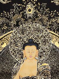 Thangka Painting Of Shakyamuni Buddha, [24 Carat Gold], Black And Gold