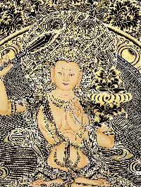 Thangka Painting Of Manjushri, [24 Carat Gold], Black And Gold