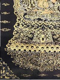 Thangka Painting Of Manjushri, [24 Carat Gold], Black And Gold