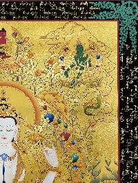 Thangka Painting Of Avalokiteshvara, Chenrezig, Lamas Art [24 Carat Gold Full Gold], Three Great Bodhisattvas