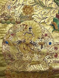 Thangka Painting Of Sahasrabhuja Avalokitesvara, Lamas Art [24 Carat Gold Full Gold]