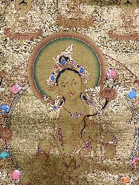 Thangka Painting Of White Tara, Lamas Art [24 Carat Gold Full Gold]