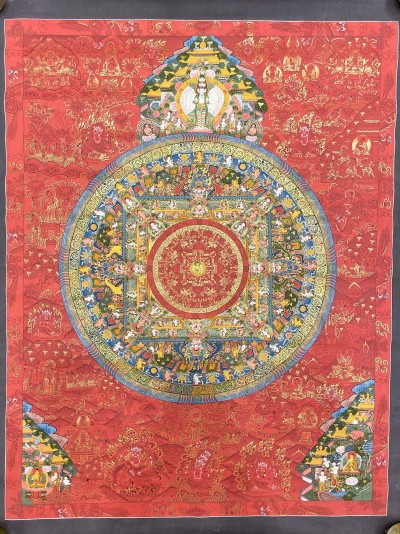 Thangka Painting Of Mandala, Lamas Art [24 Carat Gold]