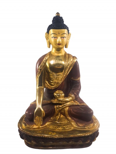 Buddhist Handmade Statues Of Shakyamuni Extra Gold On Base Buddha, [partly Gold Plated], [painted Face]