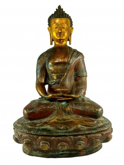 Buddhist Statue Of Amitabha Buddha, [partly Gold Plated], [painted Face, Antique]