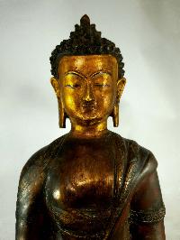 Buddhist Statue Of Amitabha Buddha, [partly Gold Plated], [painted Face, Antique]