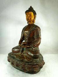 Buddhist Statue Of Amitabha Buddha, [partly Gold Plated], [painted Face, Antique]