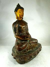 Buddhist Statue Of Amitabha Buddha, [partly Gold Plated], [painted Face, Antique]