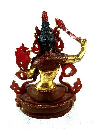 Buddhist Statue Of Manjushri, [partly Gold Plated], [painted Face]