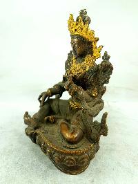 Old Statue, One Piece, Buddhist Statue Of Green Tara, [chocolate Oxidized], [painted Gold]