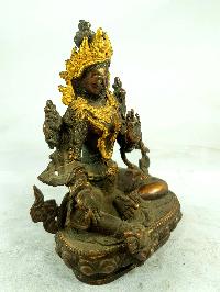 Old Statue, One Piece, Buddhist Statue Of Green Tara, [chocolate Oxidized], [painted Gold]