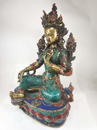 Buddhist Statue Of Green Tara, [sand Casting, Stone Setting