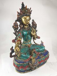 Buddhist Statue Of Green Tara, [sand Casting, Stone Setting