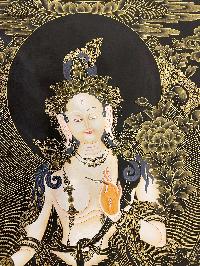 Buddist Hand Painted Thangka Of [white Tara], [real Gold], Lamas Art