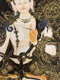 Buddist Hand Painted Thangka Of [white Tara], [real Gold], Lamas Art