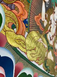 Buddist Hand Painted Thangka Of [chenrezig], [real Gold], Lamas Art, Three Great Bodhisattvas