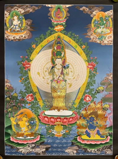 Buddist Hand Painted Thangka Of [sahasrabhuja Avalokitesvara], [real Gold], Lamas Art