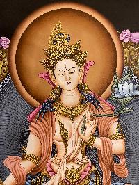 Buddist Hand Painted Thangka Of [white Tara], [real Gold], Lamas Art