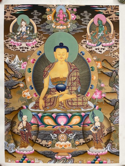 Buddhist Hand Painted Thangka Of [shakyamuni Buddha], [real Gold], Lamas Art