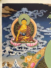 Buddhist Hand Painted Thangka Of [chenrezig], [real Gold], Lamas Art, Three Great Bodhisattvas