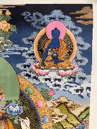 Buddhist Hand Painted Thangka Of [chenrezig], [real Gold], Lamas Art, Three Great Bodhisattvas