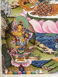 Buddhist Hand Painted Thangka Of [chenrezig], [real Gold], Lamas Art, Three Great Bodhisattvas