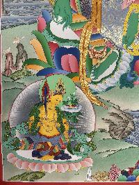 Buddhist Hand Painted Thangka Of Green Tara, [real Gold], Lamas Art
