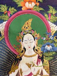 Buddhist Hand Painted Thangka Of White Tara, [real Gold], Lamas Art