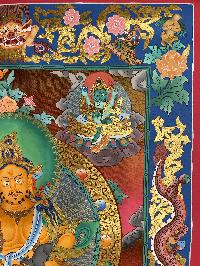 Buddhist Hand Painted Thangka Of Pancha Kuber, Five Jambhala, [real Gold], Lamas Art