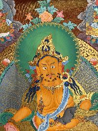 Buddhist Hand Painted Thangka Of Pancha Kuber, Five Jambhala, [real Gold], Lamas Art