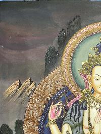 Buddhist Hand Painted Thangka Of Chenrezig, Lamas Art