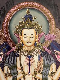 Buddhist Hand Painted Thangka Of Chenrezig, Lamas Art