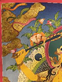 Buddhist Hand Painted Thangka Of Manjushri, [real Gold], Lamas Art