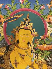 Buddhist Hand Painted Thangka Of Manjushri, [real Gold], Lamas Art