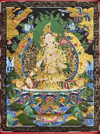 Buddhist Hand Painted Thangka Of White Tara, [real Gold], Lamas Art