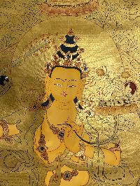 Buddhist Hand Painted Thangka Of Manjushri, [real Gold], Lamas Art