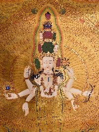 Buddhist Hand Painted Thangka Of Sahasrabhuja Avalokitesvara, [real Gold], Lamas Art