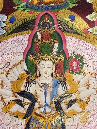 Buddhist Hand Painted Thangka Of Sahasrabhuja Avalokitesvara, Lamas Art