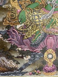 Buddhist Hand Painted Thangka Of Green Tara, Lamas Art