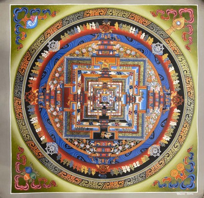 Buddhist Hand Painted Thangka Of Kalachakra Mandala, Lamas Art