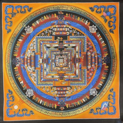 Buddhist Hand Painted Thangka Of Kalachakra Mandala, Lamasart], [square Mandala]