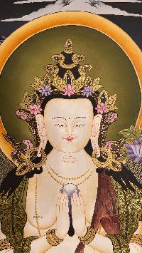 Buddhist Hand Painted Thangka Of Chenrezig, [real Gold], Lamas Art, Three Great Bodhisattvas