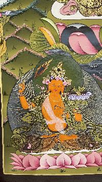 Buddhist Hand Painted Thangka Of Chenrezig, [real Gold], Lamas Art, Three Great Bodhisattvas