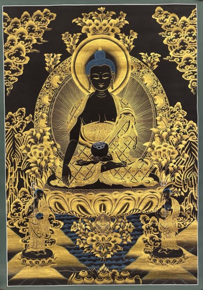 Buddhist Hand Painted Thangka Of Shakyamuni Buddha, [real Gold], Lamas Art