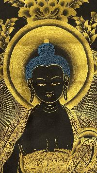 Buddhist Hand Painted Thangka Of Shakyamuni Buddha, [real Gold], Lamas Art