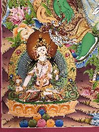 Buddhist Hand Painted Thangka Of Green Tara, [real Gold], Lamas Art