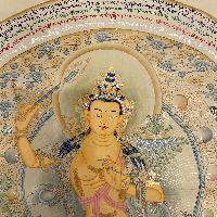 Buddhist Hand Painted Thangka Of Manjushri, Lama`s Art, [square Mandala]