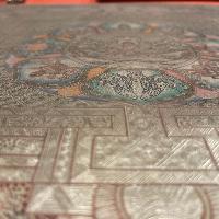 Buddhist Hand Painted Thangka Of Yellow Jambhala, Mandala [real Silver], Lamas Art, [square Mandala]